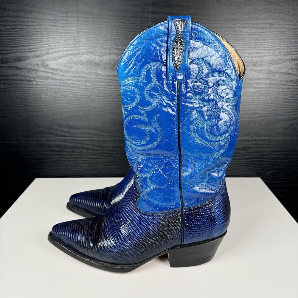 Dos De Oro Cowboy Boots Women's 6 -  Blue Genuine Lizard Skin - Hand Crafted Mex